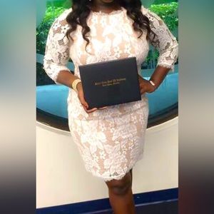 Adriana Papell White Lace Midi Dress